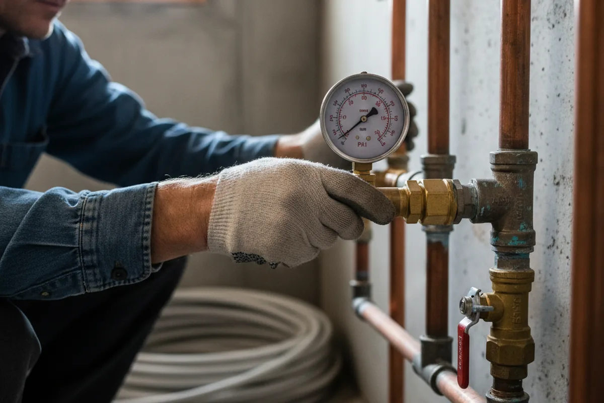 Pressure testing a repaired line during Water Line Repair in Booth